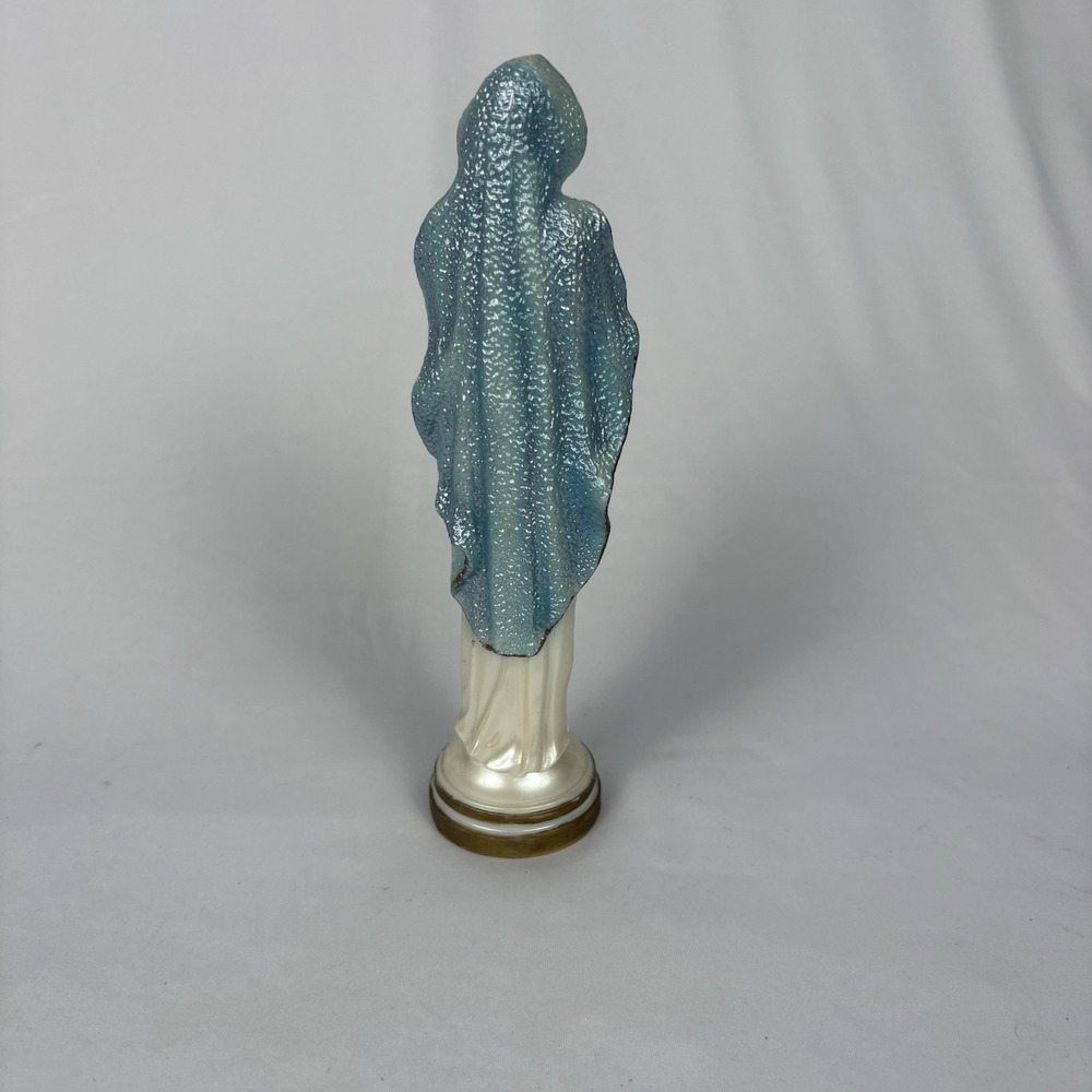Vintage ARA Madonna Virgin Mary 8" Plastic Blue Veils Figurine Base Chipped - Picture 3 of 5
